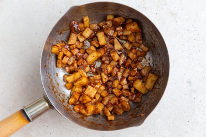 sauteed cinnamon apples in a small saucepan