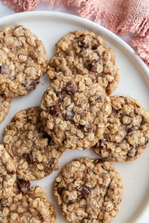 banana cookies on a white serving plate