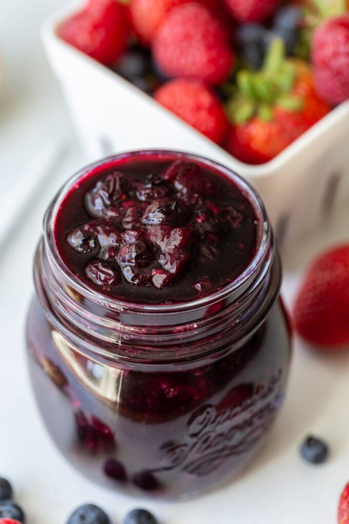 berry compote in a small mason jar