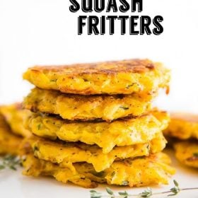 Butternut Squash Fritters- these VEGAN fritters are easy to make (just one bowl!) and are perfect as a side dish or even a main meal!