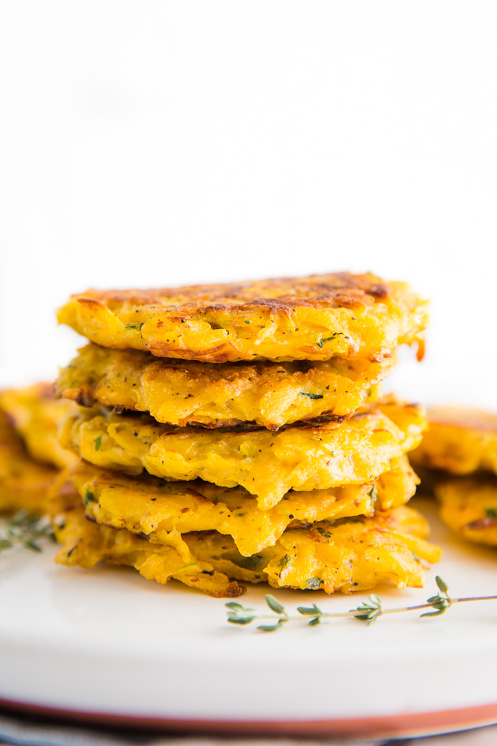 Butternut Squash Fritters- these VEGAN fritters are easy to make (just one bowl!) and are perfect as a side dish or even a main meal!