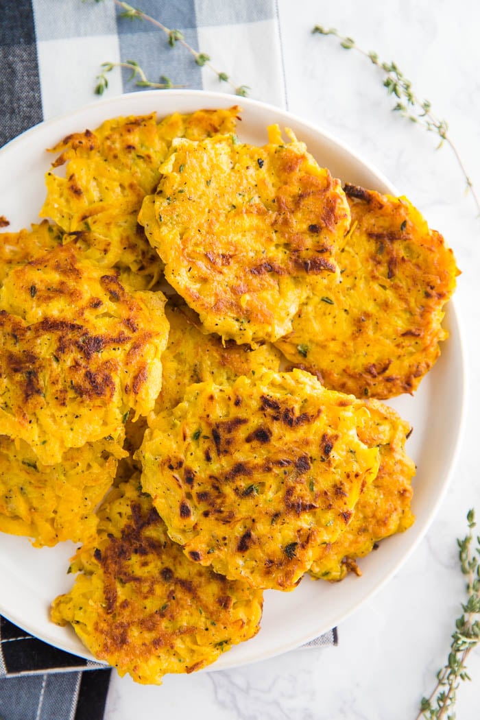 Butternut Squash Fritters- these VEGAN fritters are easy to make (just one bowl!) and are perfect as a side dish or even a main meal!