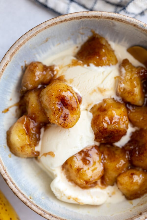 caramelized bananas served over vanilla ice cream