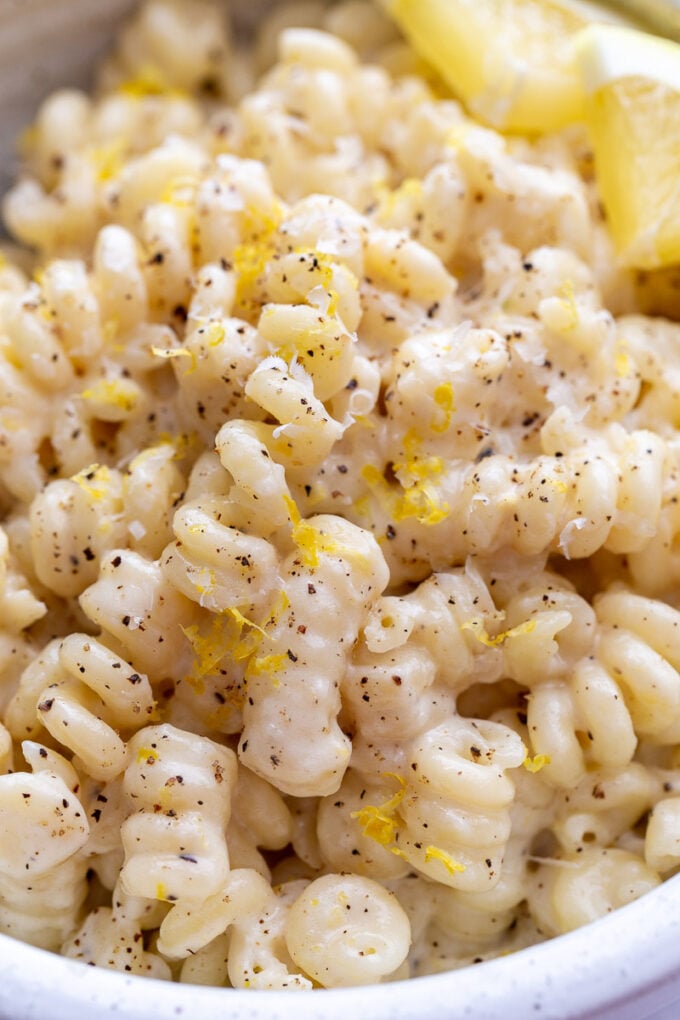 Pasta served with a creamy lemon sauce.