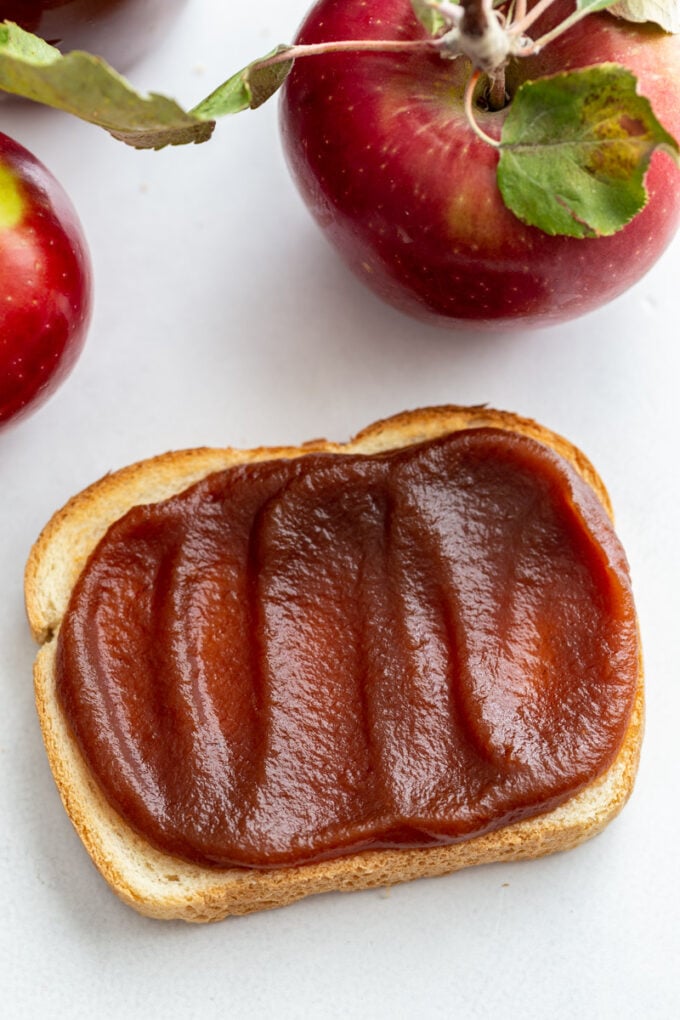 apple butter on a piece of toast