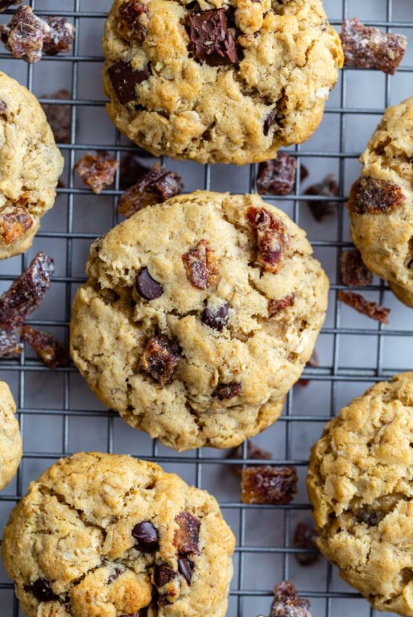 oatmeal date cookies on a wire cooling rack