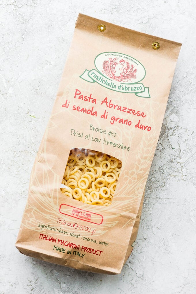 Pasta in a bag that shaped in small circles.