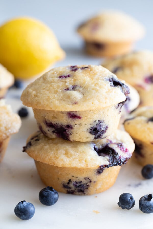 One blueberry muffin on top of another.