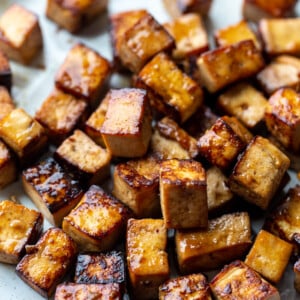 marinated baked tofu on a plate