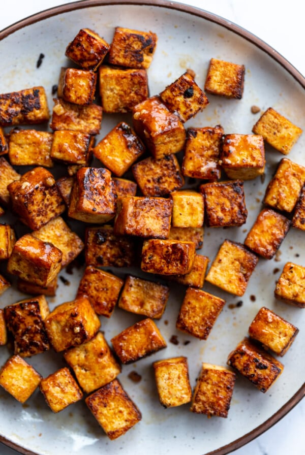 teriyaki tofu on a large plate