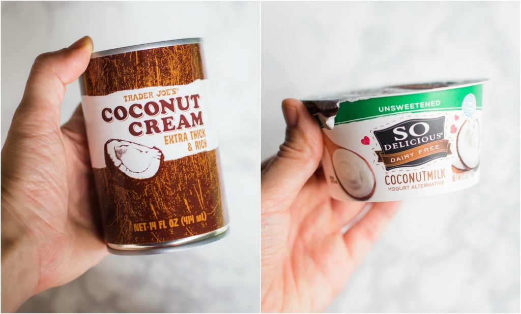 can of coconut cream and a container of coconut yogurt