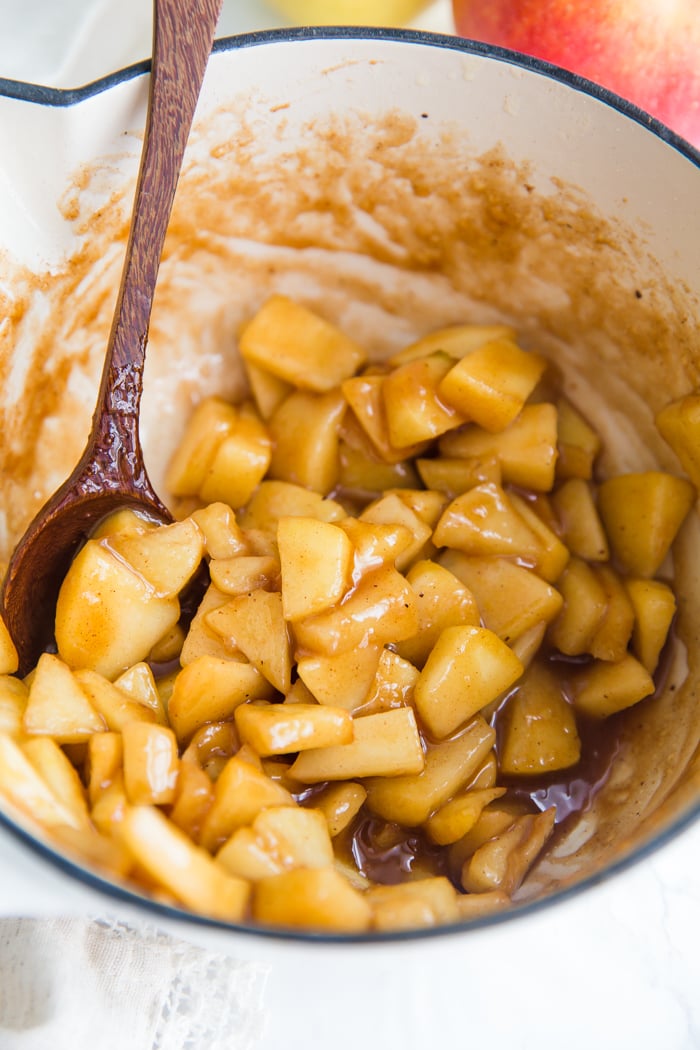 Sauteed cinnamon apples in a pot