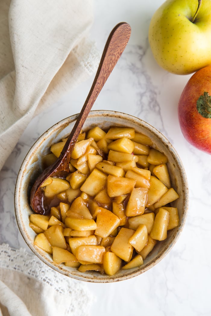 Sauteed cinnamon apples in a bowl