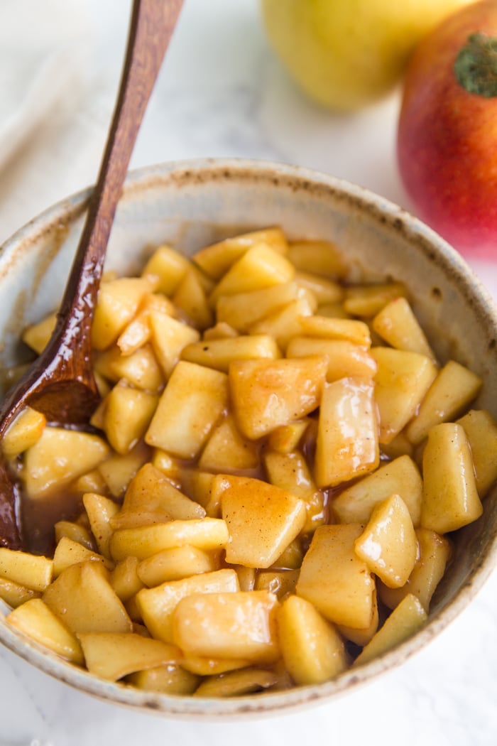 Sauteed cinnamon apples in a bowl