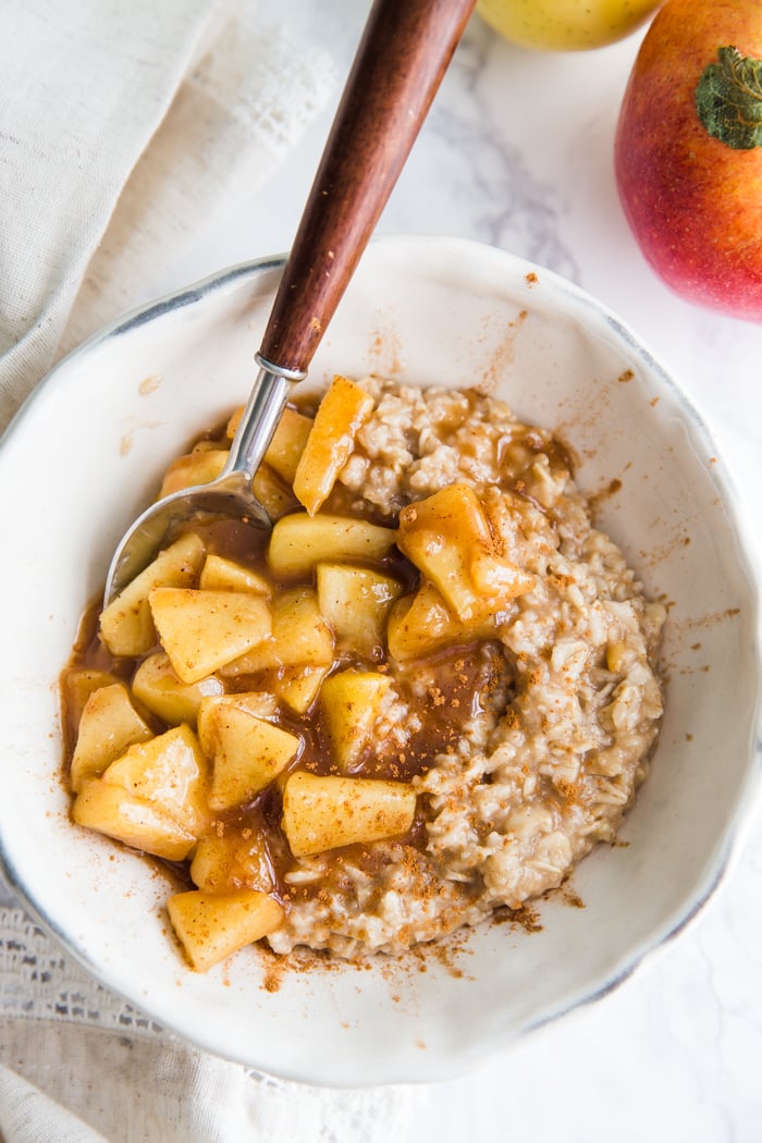 Sauteed cinnamon apple oatmeal in a bowl