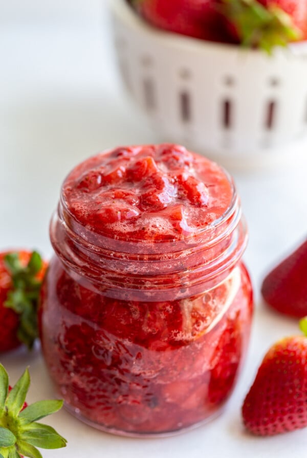 strawberry compote in a small glass jar