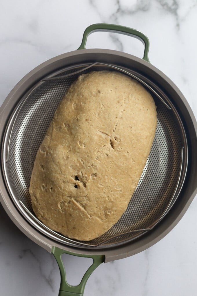 how to make a seitan roast: seitan loaf in a steam basket