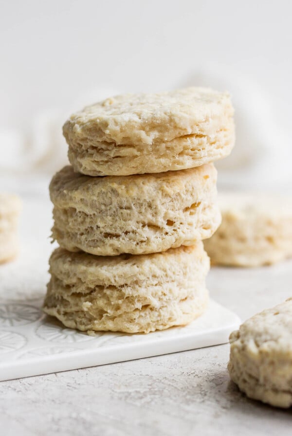 stack of vegan biscuits on a white board