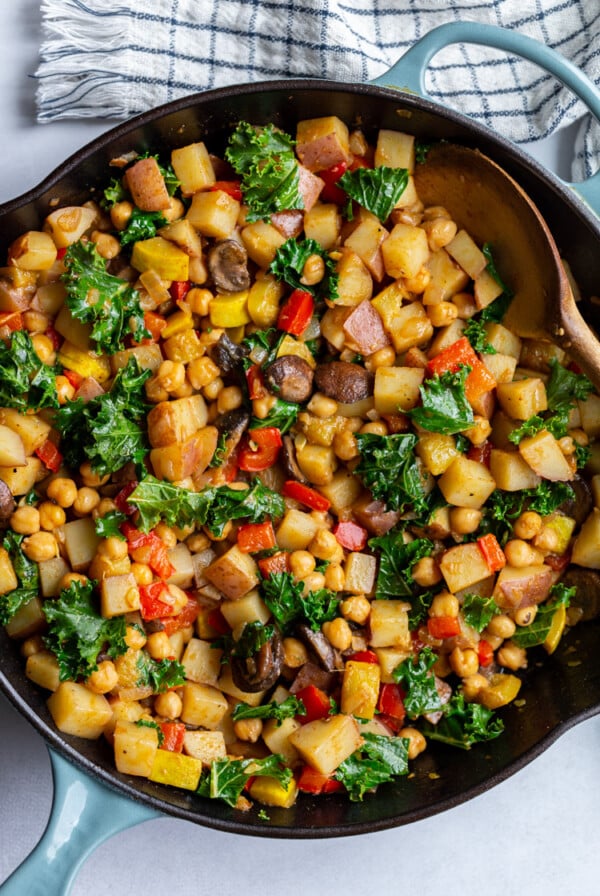 vegan hash made in a large skillet