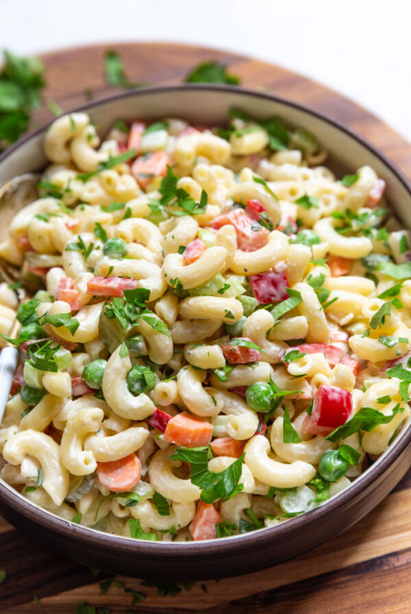 macaroni pasta salad in a large bowl