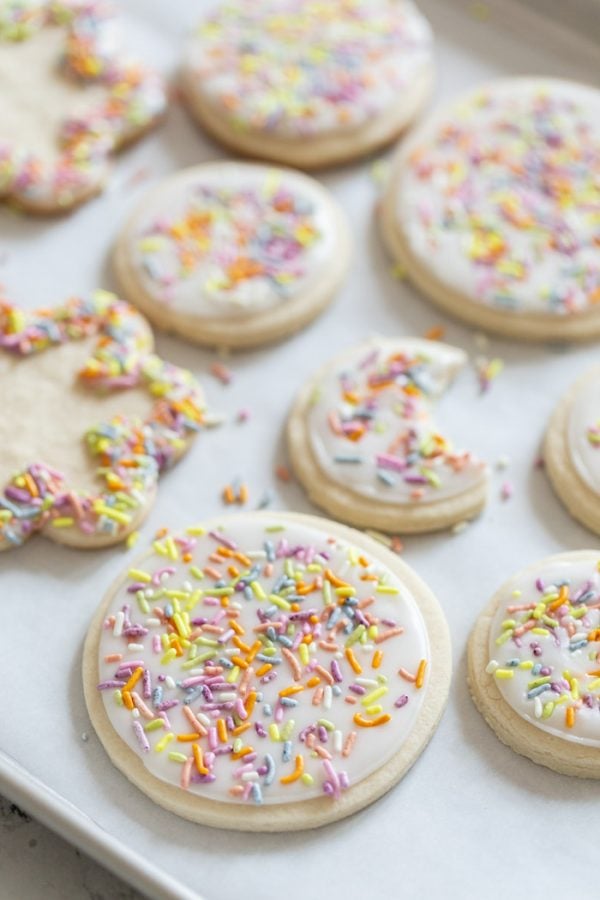 vegan sugar cookies with icing and sprinkles