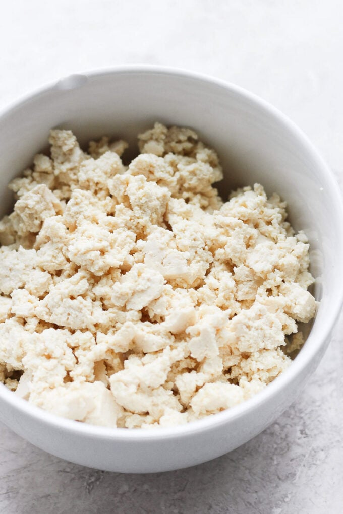 bowl filled with crumbled tofu