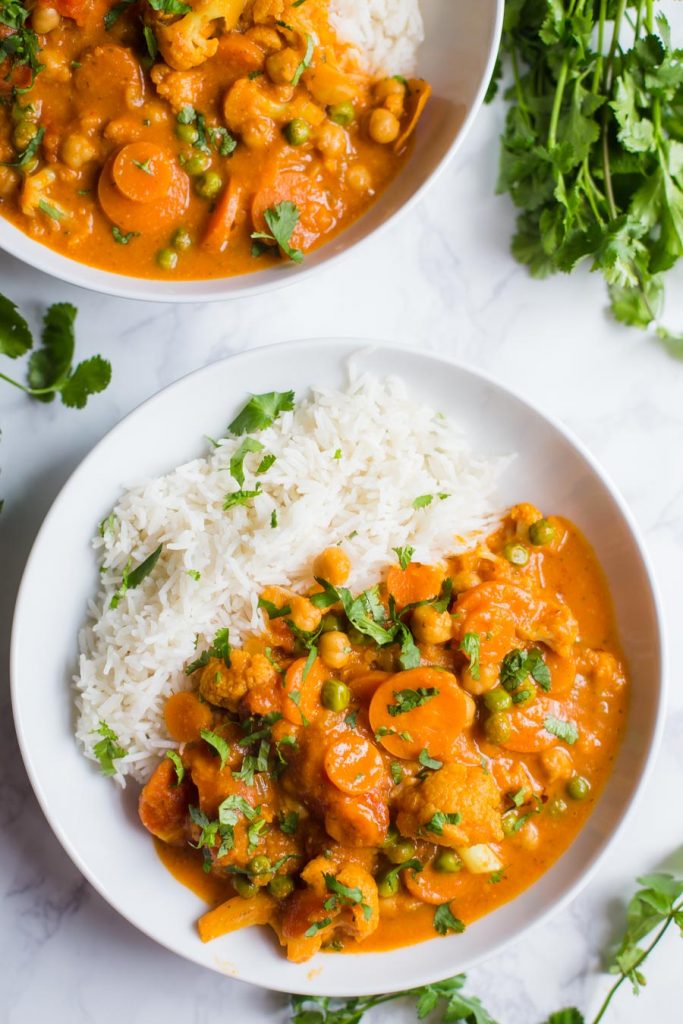 tikka masala in a bowl on a marble background