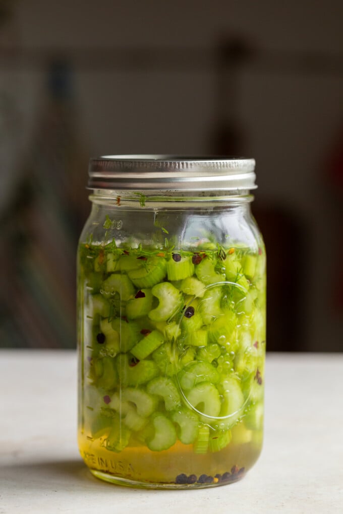 jar of pickled celery